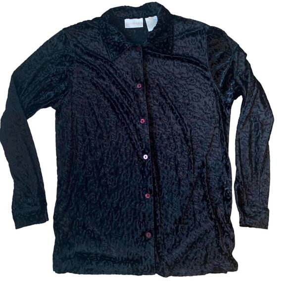 Black Burnout Velvet Button Down Blouse MediumChristie & Jill Goth Whimsygoth - Picture 4 of 4